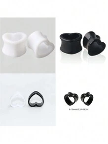 CIZME 1 Set 8 Piezas Kit De Expansión De Medidor De Oreja Acrílico De Plástico - Expansores En Forma De Corazón Redondos, Expandidores De Oreja, Perforaciones Y Joyas, Transparente, Negro Y Blanco, Kit De Expansión De Túnel De Oreja En Tamaños De 6 Mm A 16 Mm - Blanco y Negro - Ver 4