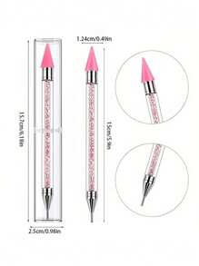 1pc Dual-ended Rhinestone Setter With Wax Tip And Metal Pick For Nail Art, Jewelry Making - Pink - View 5