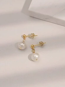 1 对精致仿珍珠吊坠耳环，适合女士，S925 纯银，精美女士珠宝礼物