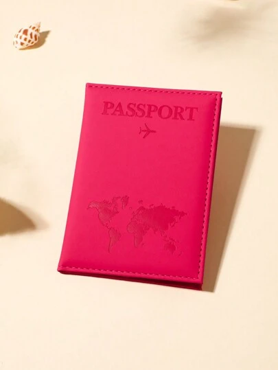 1pc Travel Abroad Pu Passport Cover With World Map And Letter Prints, Matte Finish, Border Stitching Passport Holder Passport Case Passport Wallet Passport Bag Passport Pouch Travel Stuff Travel Organiser Travel Items Travel Wallet Passport Holder Passport Wallet Beach Vacation Bag Summer Christmas Vacation
