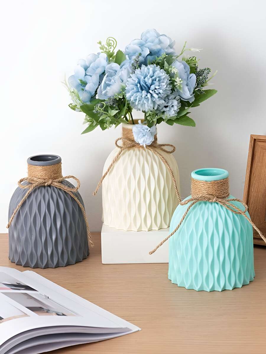 1個帶有水紋紋理霧面質感的塑料花瓶,客廳家居裝飾,假花擺設,家居裝飾小禮物(不含花卉)