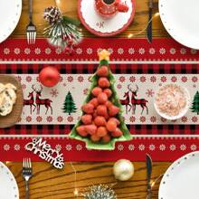 1入組紫檀木馴鹿卡通圖案桌旗,聖誕餐桌裝飾 - 紅白色 - 查看 1