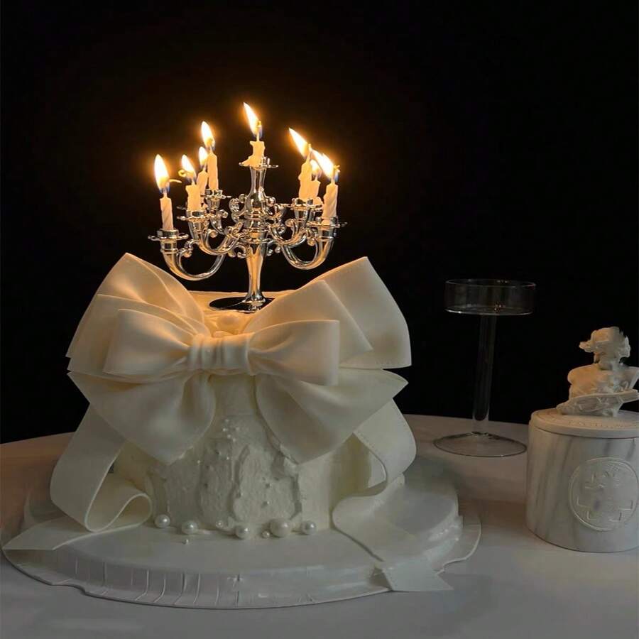 1 件复古银烛台蛋糕装饰、仙女女神生日蜡烛、玫瑰花和蝴蝶烘焙用品、圣诞节 - 彩色 - 查看 1
