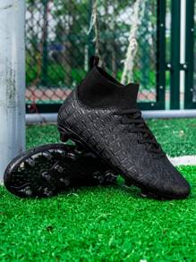 Men's Football Shoes, Non Slip Nails, Professional High Top Breathable Sports Shoes, Outdoor/Indoor Professional Five Person Football Training Shoes Ronaldo  Cleats - Black - View 9