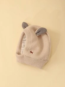 1頂冬季保暖針織帽,可愛的狗繡花和3d耳朵設計,保護耳朵和臉部,適合男女嬰兒使用