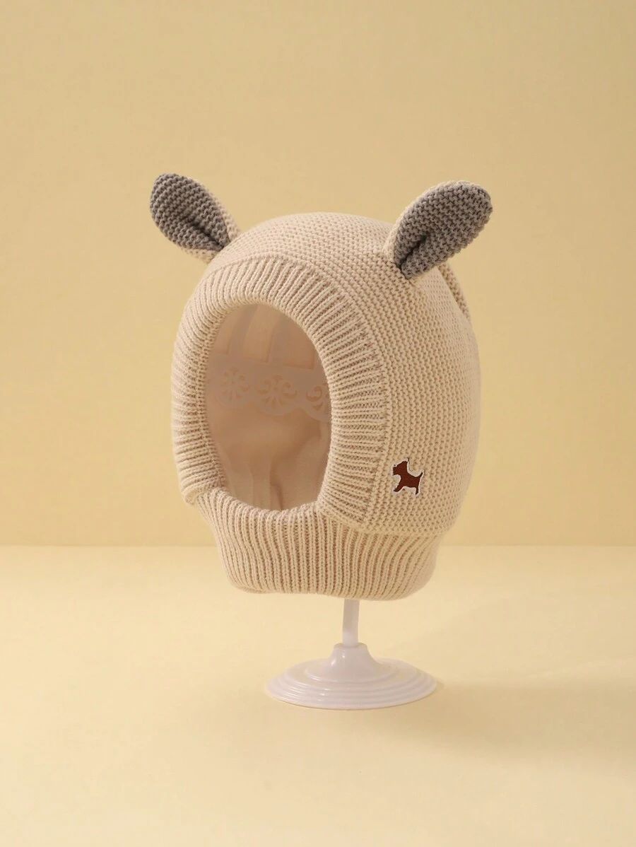 1頂冬季保暖針織帽,可愛的狗繡花和3d耳朵設計,保護耳朵和臉部,適合男女嬰兒使用