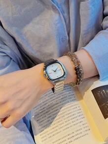 1只銀色方錶盤時尚個性運動極簡 Ins 款錶,不銹鋼錶帶和防水設計,男女日常佩戴、派對和戶外活動的首選手鐲飾品 - 銀色 - 查看 2