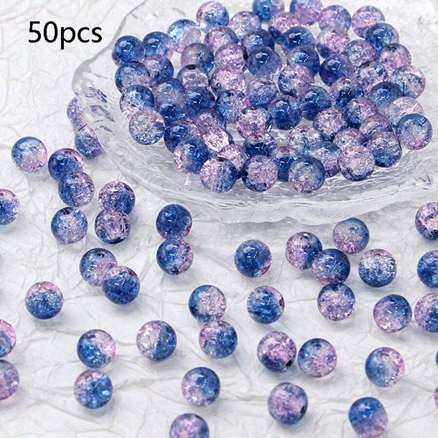 1包(約50pcs)8*8mm彩色花卉裂紋仿水晶珠子,用於diy珠寶製作 - 彩色 - 查看 1