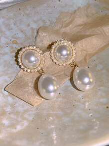 1 đôi Siêu Thanh tao Hình giọt nước Trân châu Dangle Hoa tai Với Retro Phong cách - Nhiều màu - Xem 1