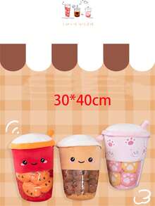 新款創意珍珠奶茶杯形毛絨枕頭客廳沙發臥室床頭迷你裝飾午睡枕、零食玩具、送給家人、朋友、戀人的聖誕禮物