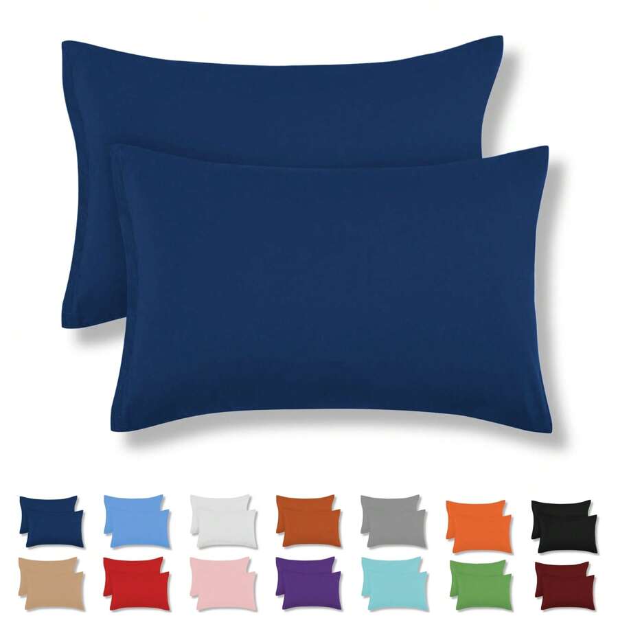 2 King Size Cotton Pillowcases In Various Colors - Blue - View 1