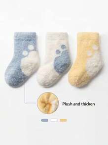 3 Pairs Of Baby Autumn And Winter Thickened Velvet Warm Mid-calf Newborn Baby Socks Floor Socks