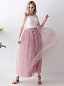 1 件女士 A 字形超长薄纱芭蕾舞裙，适合婚礼派对，黑白象牙色粉色绿色红色秋季女士服装