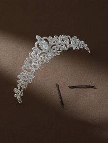 一款時尚精緻的合金皇冠,適合女士婚禮派對髮飾(贈送兩個輔助固定髮夾)