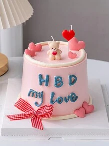 1入組粉色的心&熊形狀生日蛋糕蠟燭,烘烤&派對裝飾用品用品 - 粉色 - 查看 1