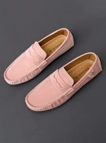 春秋季男士大碼休閒鞋,舒適透氣皮船鞋,開車鞋,時尚粉色低幫鞋適用於工作