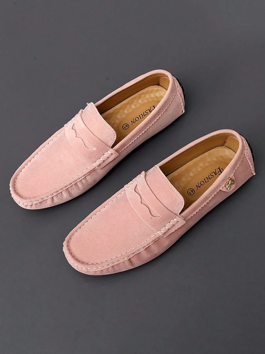 春秋季男士大碼休閒鞋,舒適透氣皮船鞋,開車鞋,時尚粉色低幫鞋適用於工作