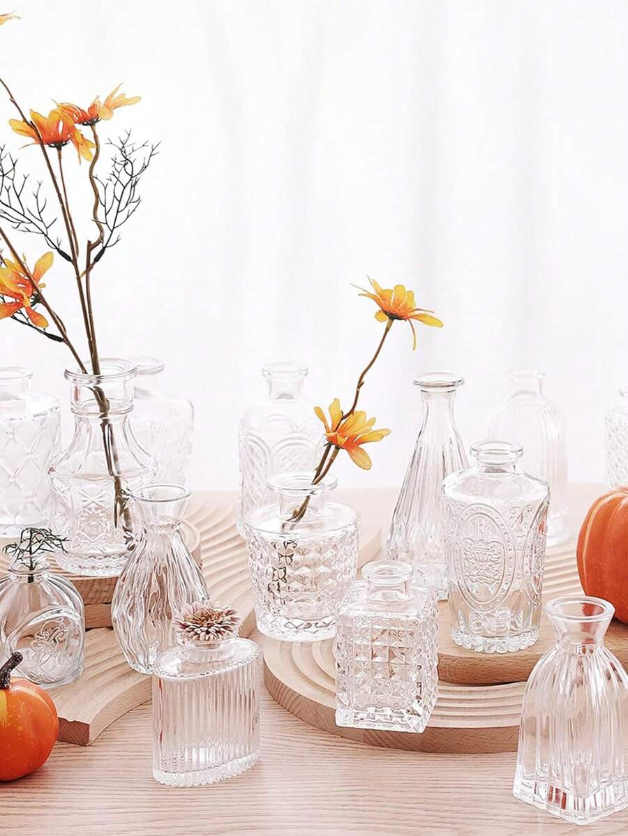 玻璃花瓶,白色花瓶批售,適用於鮮花的小花瓶,透明中心裝飾,婚禮桌面裝飾,大量批發的鄉村婚禮裝飾,沉穩簡約的復古風格家庭桌面花卉裝飾 - 無色 - 查看 1