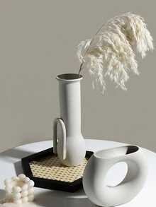 1入白色圓形陶瓷花瓶,創意ins風格霧感花瓶,適用於桌面、走廊、客廳、臥室家居裝飾