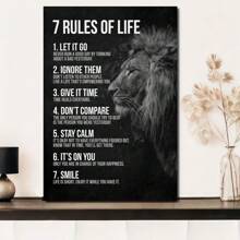 1pc Canvas Art Print Without Frame, Retro Style Inspirational Quote With 7 Rules For Life And A Black-And-White Picture Of A Lion As An Ideal Gift For Bedroom Wall Decor,Wall Art,Poster - Multicolor - View 8