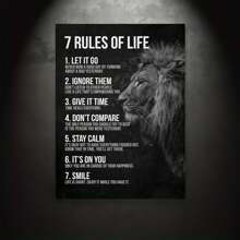 1pc Canvas Art Print Without Frame, Retro Style Inspirational Quote With 7 Rules For Life And A Black-And-White Picture Of A Lion As An Ideal Gift For Bedroom Wall Decor,Wall Art,Poster - Multicolor - View 6