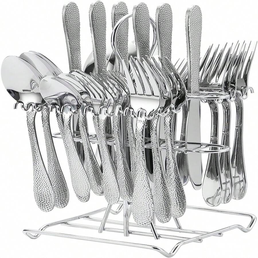 30 Pieces Silverware Set, Stainless Steel Flatware Set with Holder