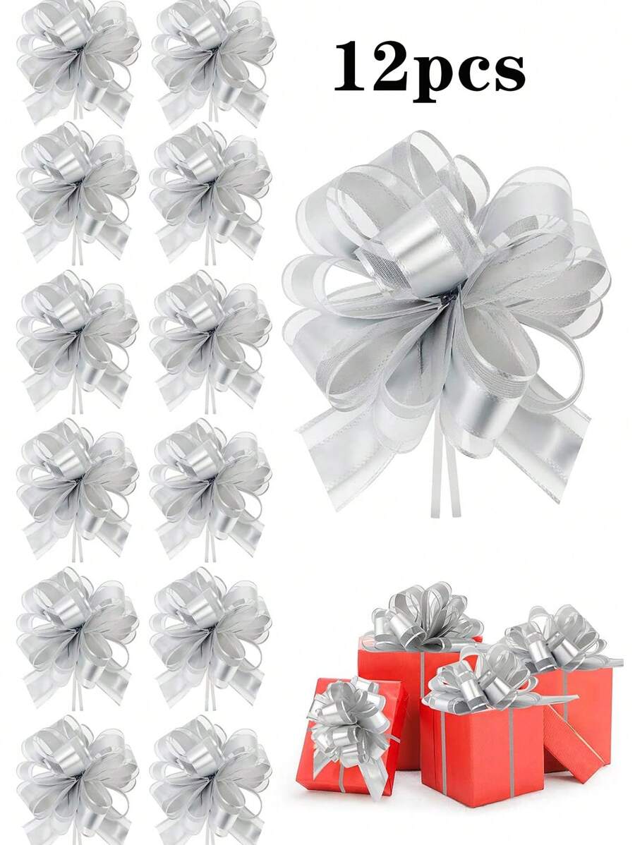 12 chiếc nơ kéo để gói quà, nơ kéo lớn 6 inch để trang trí giỏ quà chai rượu ruy băng satin và quả cầu hôn cho tiệc cưới trang trí sinh nhật - Bạc - Xem 1