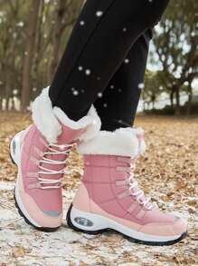 Women's Winter Thickened Cushioning Snow Boots With Thick Fleece, New 2023 Outdoor Sports Anti-slip High-top Warm Shoes, -padded New 2023 Outdoor Sports Anti-slip High-top Boots - Pink - View 1