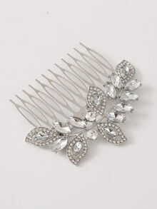 1pc Peacock & Phoenix Feather Shaped Metal Rhinestone Hair Comb - Silver - View 3