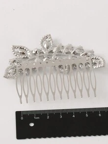 1pc Peacock & Phoenix Feather Shaped Metal Rhinestone Hair Comb - Silver - View 2
