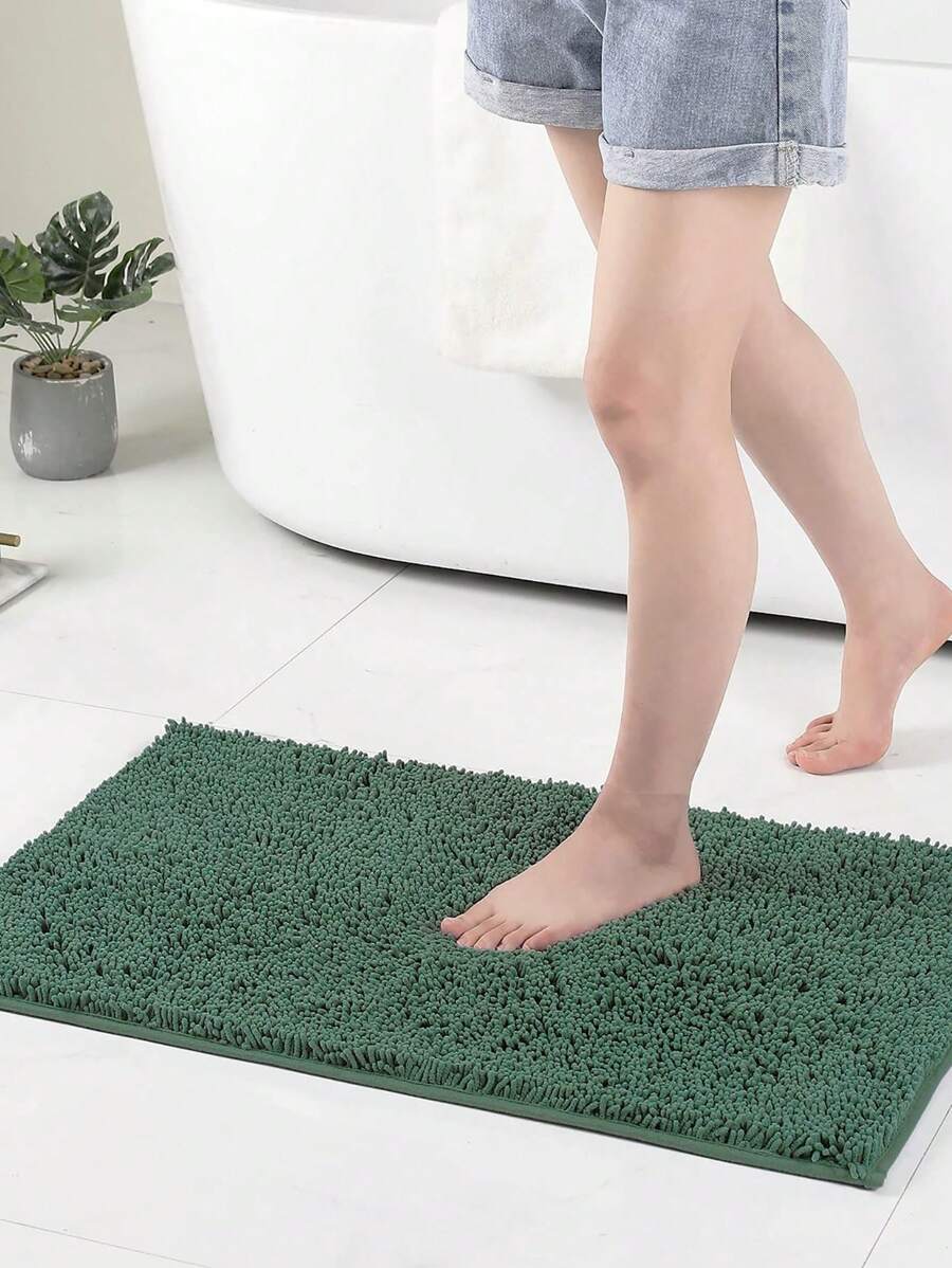 1個簡約綠色柔軟鬆緊絨吸水防滑浴室地墊,也可作為房間裝飾 - 綠色 - 查看 1