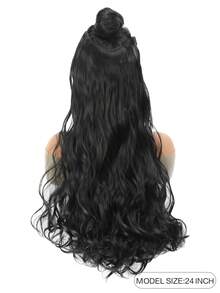 合成纖維材質4條夾片v型大波浪髮延長器,適合日常佩戴 - 黑色 - 查看 2