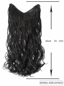 合成纖維材質4條夾片v型大波浪髮延長器,適合日常佩戴 - 黑色 - 查看 3