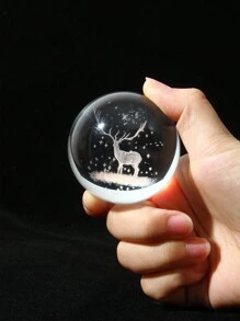 1个创意可爱圣诞装饰水晶球摆件，饰有圣诞老人、雪人和驯鹿图案。采用人造水晶材质，激光雕刻而成，是家居装饰和礼品的理想之选。 - 彩色 - 查看 9