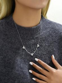 1pc Sweet Mori Style Butterfly & Cubic Zirconia Decor Collarbone Necklace For Women, Ideal For Dating, Birthday, Graduation - White - View 2