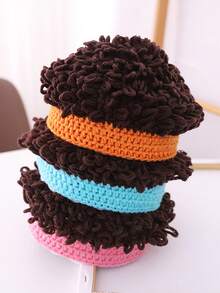 1 件儿童新款男童女童针织帽宝宝个性化毛线帽冬季儿童假发帽