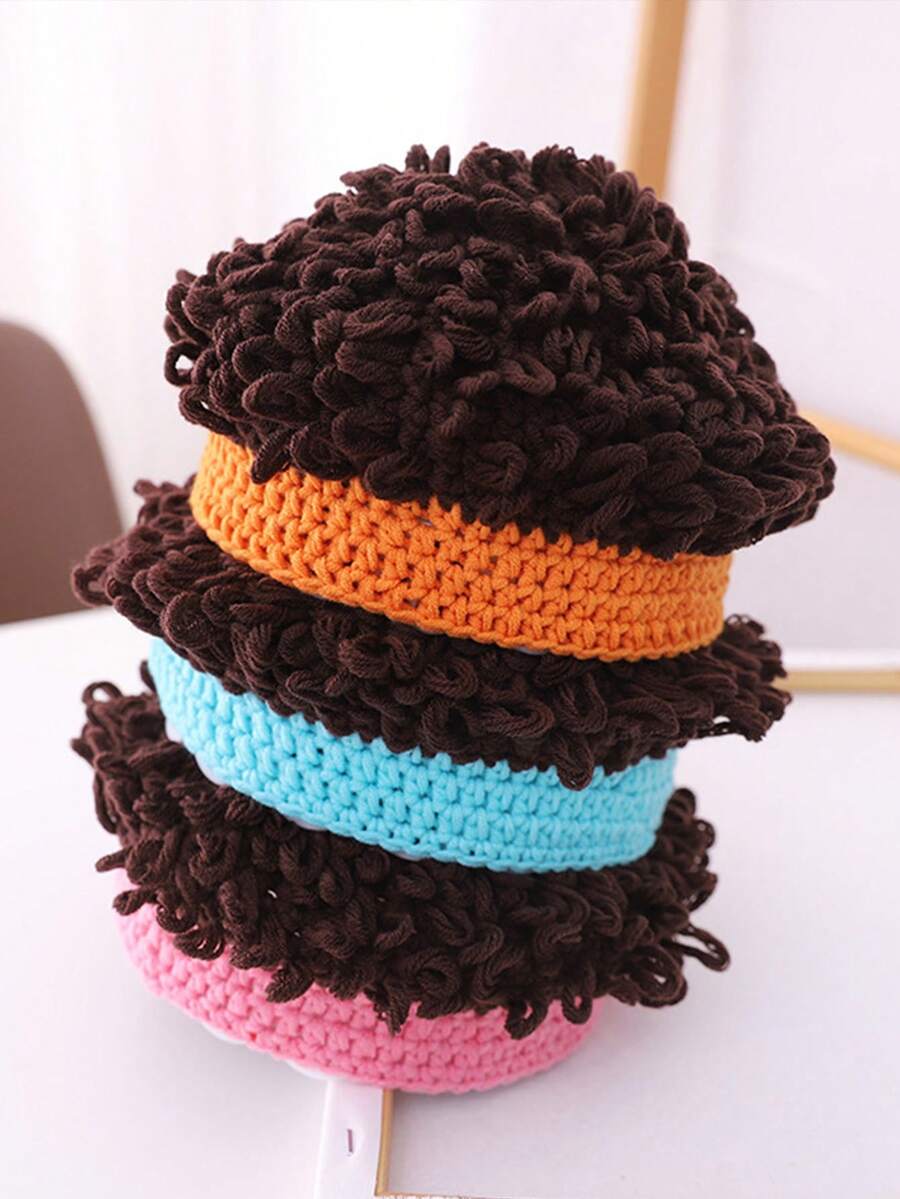 1 件儿童新款男童女童针织帽宝宝个性化毛线帽冬季儿童假发帽