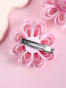 2入組桃紅色心形和毛球花設計嬰幼兒髮夾