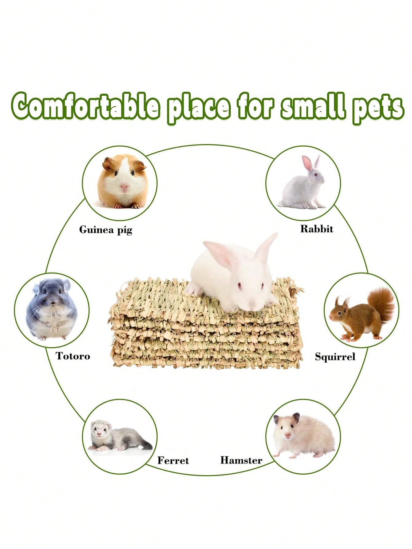 2 Pcs Grass Mat for Rabbits Bunny Woven Hay Mat for Small Animals