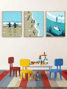 3 件裝卡通企鵝動物裝飾畫無框,適合兒童房、遊戲室、托兒所牆壁裝飾