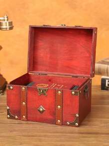 1pc European Retro Style Wooden Square Jewelry Box With Password Lock, Storage Organizer, Craftwork Container And Prop Box Sun Travel Cool Back To School, Room Decor - Dark Grey - View 6