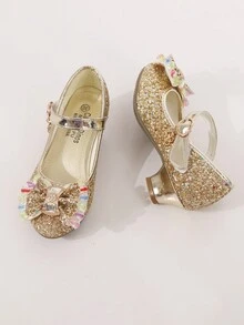 孩子們金色亮片平底鞋