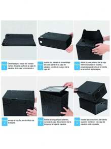6 Cajas Organizadoras Apilables Para Zapatos+6 Bolsa-zapatos Set de 6 Cajas Organizadoras de Zapatos Apilables - Mueble para Zapatos, Hogar, Cajas de Plástico, Mueble, Organizador de Plástico, Muebles para Ropa y Organizador Cajones, Ideal para Ahorrar Espacio - Negro - Ver 2