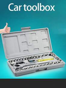 40pcs Household Wrench Tool Set Socket Wrench Set For Home/ Automotive/motorcycle Repair, Combination Tool Set With Toolbox For Outdoor Emergency - Grey - View 7