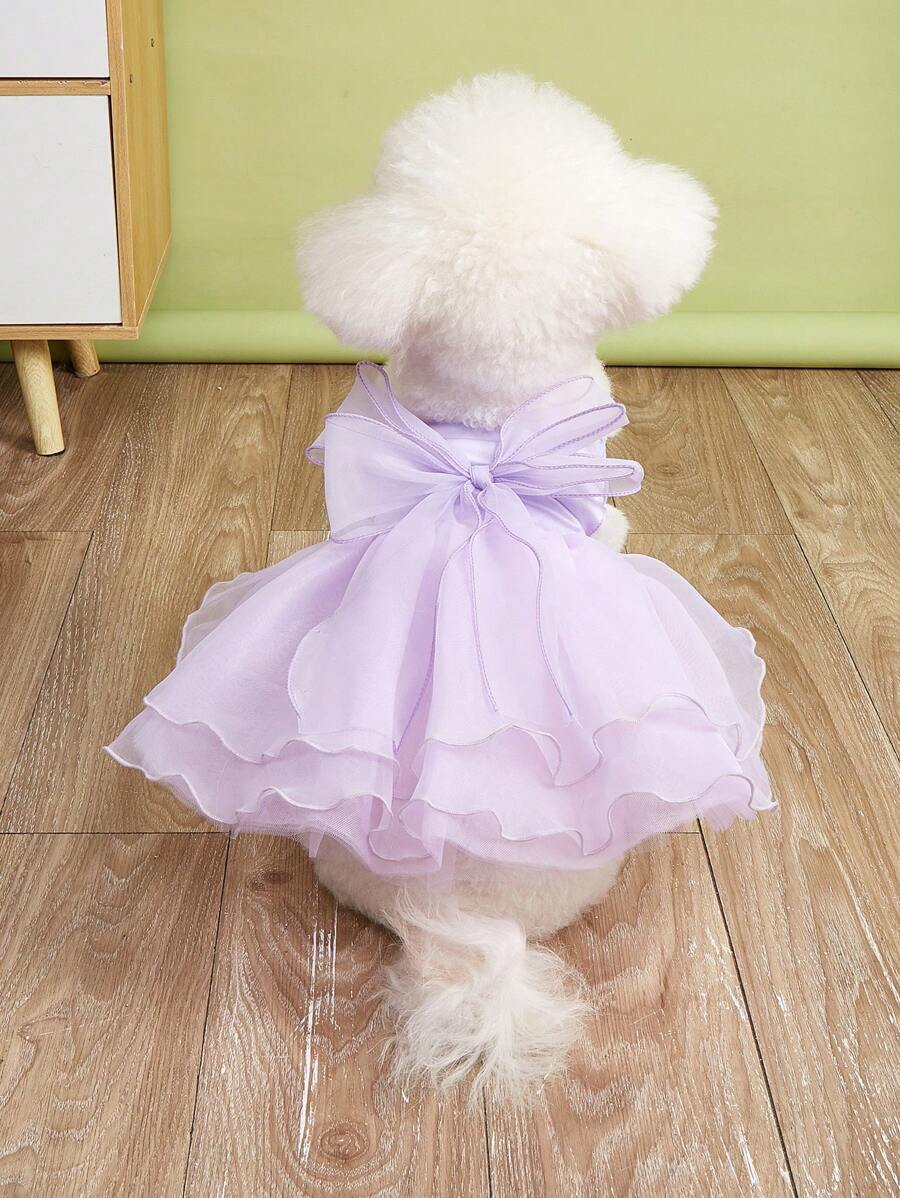紫色寵物貓狗婚禮裙,婚禮派對照片風格,薄紗膨脹網紗迷你裙 - 淡紫色 - 查看 1