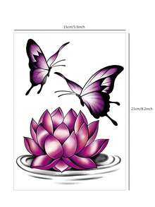 1pc Purple Lotus Flower & Butterfly Pattern Temporary Body Tattoo Sticker For Arm, Chest, Back - Multicolor - View 7