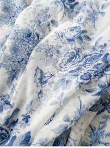 1入新款藍色花卉印花流蘇圍巾、披肩、包裹頭巾、禮物