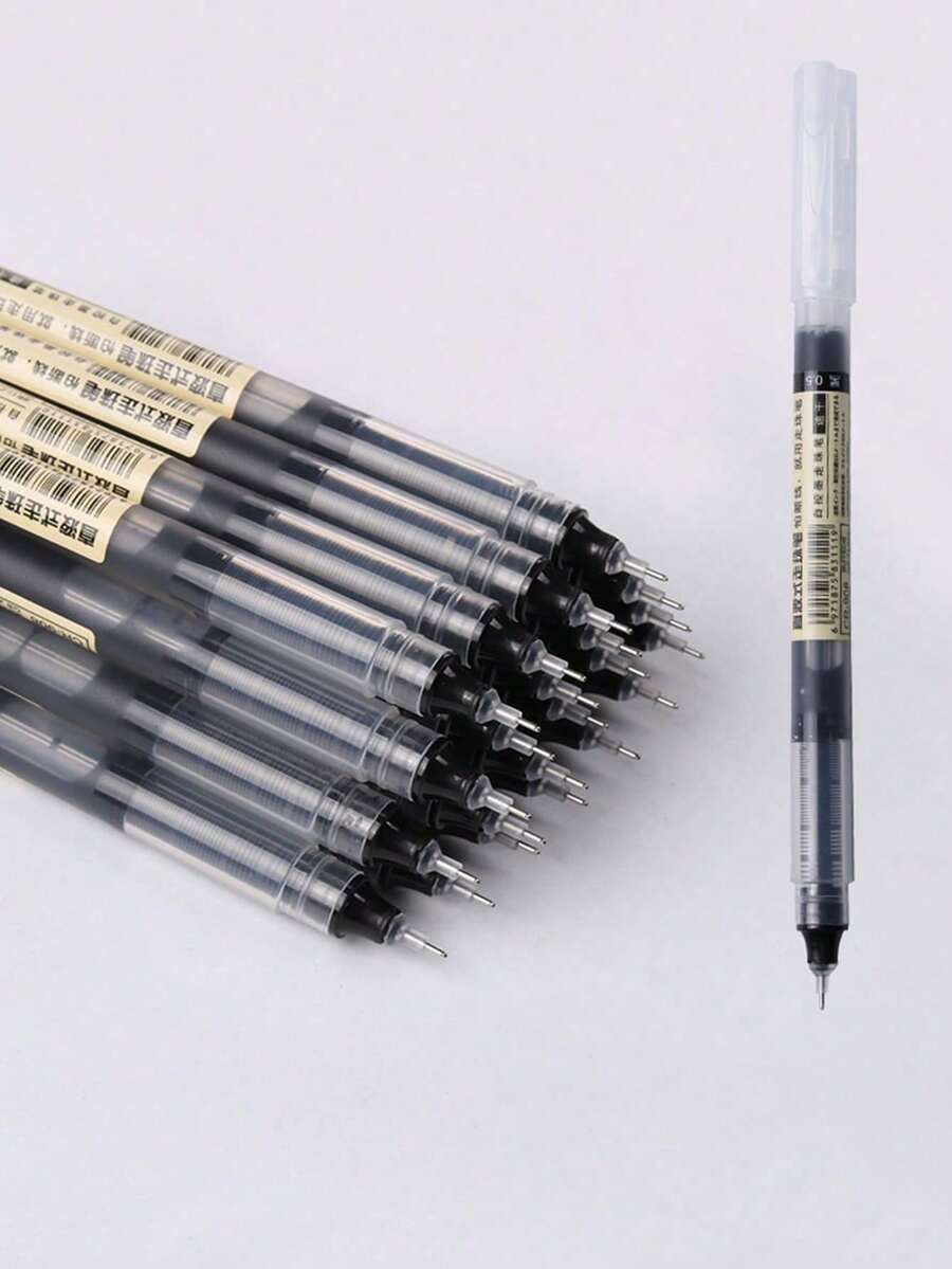 5pcs/set Office Fine Point Liquid Ink Ballpoint Pens, Creative Stationery For Student Quick-drying - Black - View 1