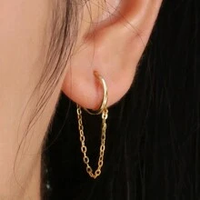 1pair Fashionable Chain & Hoop Earrings, Stainless Steel Material, Suitable For Women's Daily Wear