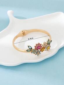 1枚時尚復古流行花形手鐲,帶有彩色鑲嵌鉆石 - 金黃色 - 查看 4